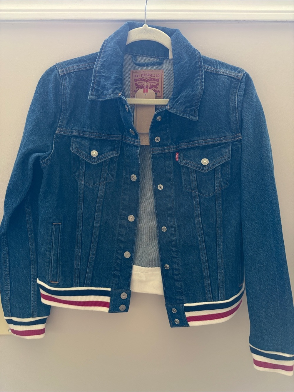 Levi's Blue Denim Jacket with Striped Rib Trim